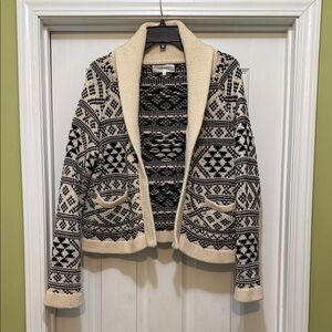 The Great Fair Isle Shawl Collar Cardigan Size 1 Cream Black Cotton Blend